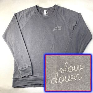 NEW "slow down" Gray BASEBALL CREWNECK SWEATSHIRT by August Ink Colorado! Sz Med